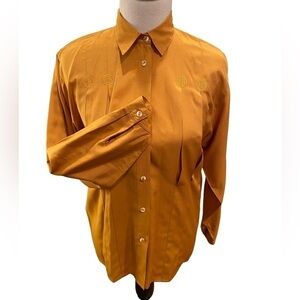 Andre Sauvage Women's Collared Button Up Vintage Blouse Gold Color